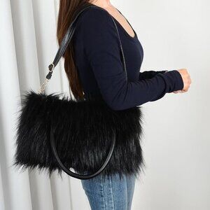 Faux Fur Shoulder Black Bag